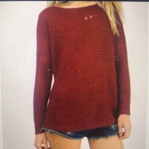 Tobi Maroon Distressed Chunky Boxy Knit Sweater Oversized S M